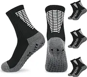 [KOOOGEAR] 3 Pairs Kids Grip Socks Football Socks Boys Girls,Non-slip Soccer Sports Socks Black White Breathable Cushioned Trainer Socks for Running Hockey Football Rugby Ages 6-12