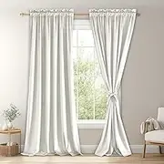 JIUZHEN Ivory Velvet Curtains 84 inches for Living Room - Thermal Insulated Room Darkening Rod Pocket Thick Velvet Window Drapes for Bedroom/Dining Room, Set of 2 with Tiebacks, W52 x L84 inches