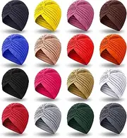 [SATINIOR] 16 Pieces Stretch turbans Polyester Turbantes Para La Cabeza De Mujer Head Turbans Head Turbans Turbines, 16 Colors