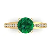 2.21Ct Round Cut Simulated Emerald Solid Gold Ring, Birthday Gift