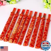 KYMY 10Pairs Chinese Knot Red Wood Chopsticks, Stick Gold Dragon Phoenix Patt