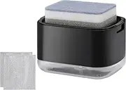 SPERO SPERA Kitchen Dish Soap Dispenser with Sponge Holder, 4-in-1 Countertop Soap Pump Dispenser, Soap Dispenser for Kitchen Sink with 2-Packs Wire Dishwashing Rag,Black
