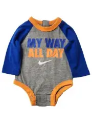 Nike Infant Boys Blue & Gray "My Way All Day" Bodysuit Athletic Creeper Newborn