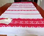 VTG Hand Embroidery Table Runner 22 x 52" Red White~HEVE HUNGARY~NWTS~