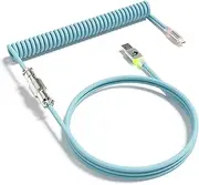 MAMBASNAKE C01Ultra RGB Lighting Coiled Keyboard Cable for Gaming Keyboard, Double-Sleeved Mechanical Keyboard Cable with Detachable Metal Aviator,Type-C to USB-A for Charging/Gaming -Blue