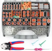 Newdeli 636PCS Deutsch Connector Kit 2 3 4 6 8 12 Pin DT Connectors with Deutsch Crimp Tool(14-20AWG) and Pin Removal Tool Size 16 Solid Contacts Waterproof Automotive Electrical Wire Connectors