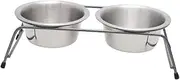Hohopeti Double Dog Bowls Set with Iron Supporter Resistant Stainless Steel Pet Feeders for Food and Water Non Skid Base Prevents Sliding and Noise