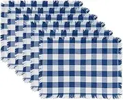 DII Heavyweight Fringed Check Tabletop Collection, Placemat Set, 13x19, Navy, 6 Piece