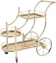 Home Metal Tea Bar Serving Trolley Cart with Drink Rolling Rack Modern Titanium Beverage Furniture for Kitchen and Bathroom
