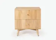 HARLAN ART DECO SOLID MANGO TIMBER 2 DRAWER BEDSIDE TABLE NATURAL