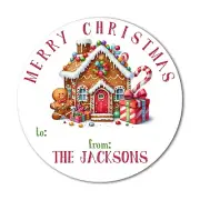 Gingerbread House Personalized Stickers | Christmas treat seals gift tags