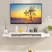KOWJIFH Modern White Floating TV Console Shelf Unit - Space Saving, Cable Holes, Easy Assembly, Waterproof, Rounded Corners