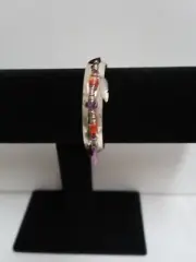 NOS Holly Yashi Hammered Sterling Silver Bracelet w/Coral & Amethyst Beads
