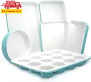6-Pcs Kitchen Oven Baking Pans - Non-Stick Baking Sheets Set, Attractive Green P