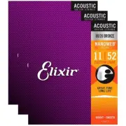 *3 SETS ELIXIR 11027 NANOWEB ACOUSTIC GUITAR STRINGS LIGHT 11-52 80/20 BRONZE