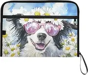 YMXFXP Sunglasses Daisy Dog Expandable Filing Folder, 13-Pocket Funny Cute Design with Sticky Labels, A4 Letter Size Document Organizer for Office, School, Boys, Girls