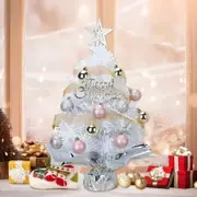 60 cm Small Mini Table top Christmas Tree with LED Lights, Christmas Tree Decorated Gift Boxes and Hanging Ornaments for DIY Christmas Decoration, White