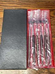 Vintage Retro Teak Handled Rostfrei Fondue Forks Set Of 6 MCM NOS