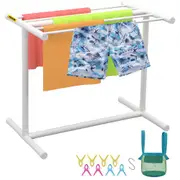 VEVOR Pool Towel Rack, 5 Bar, White, Freestanding Outdoor PVC T-Shape Poolside Storage Organizer, Include 8 Towel Clips, Mesh Bag, Hook, Also Stores F