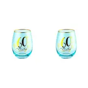 2x 60th Fluted Stemless Handmade Drinking Glassware/Home Decoration 600ml/13cm