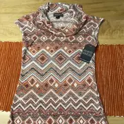 Almost Famous Capped Sleeve Cowel Neck Pastel Print Tunic Women’s XL NWT