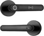 Smart Biometric Fingerprint Door Knob Lock with RFID Key Tuya APP Unlocking Black Electronic Keyless Entry Slimline Design(Black) Aqiong