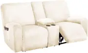 2 Seater with Middle Console Slipcover, Velvet Stretch Loveseat Reclining Sofa Covers, Thick, Soft, Washable, Ivory
