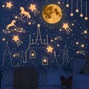 Glow in The Dark Unicorn Wall Decals for Girls Room, Luminous Moon and Stars ...