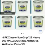 6 PK Zinsser SureGrip 122 Heavy Dty WALLCOVERING ADHESIVE Wallpaper Paste 1Qt