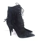 Saint Laurent Kiki 100 Lace Up Fringe Boots Black