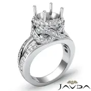 Split Shank Round Semi Mount Platinum Diamond Engagement Halo Pave Ring 1.3Ctw