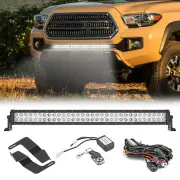 Fit 16-23 Tacoma 32'' 180W LED Light Bar Hidden Grille Bracket Remote Switch Kit