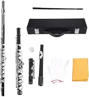 LOCADENCE C Key 16 Hole Brass Flute Kit with Cleaning Rod Cleaning Cloth Screwdriver Gloves Storage Case for Beginner Kids Student (Black)