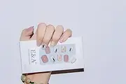 Press nail，Nail set, reusable, short nails, "reed powder with pattern", includes prep pad, mini nail file, cuticle stick and 30 fake nails