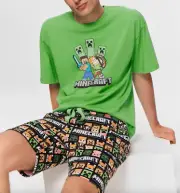 NEW PETER ALEXANDER MINECRAFT TOP + SWEAT SHORTS PJ SET MENS LARGE L RRP$139.90
