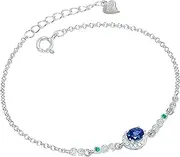 [Razzberry] Natural Blue Sapphire Bracelet, 0.5 Carat Solitaire, Platinum/Sterling Silver, Velvet Gift Box Included, Wrist Size to 22cm