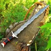 Custom Handmade Damascus Steel Blade Viking Mummy Sword | Hunting Sword Camping