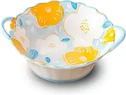 Soup Bowls with Handles Noodle Ramen Curry Bowl,Soup Bowl,Floral Pattern Ceramic Ramen Bowl,Large Rice Bowl,Udon Noodle Bowl,Microwave Safe-red-20x16.5x8cm,600ml(Color:Blue)