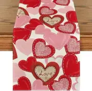 Artoid Mode White Pink Love Heart 13" x 72", Table Runner,