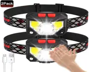 Headlamp Flashlight, 800 Lumens Ultra Bright USB Rechargeable Headlight, 8 Modes Work Light, Waterproof Head Lights with Motion Sensor, 2Pack