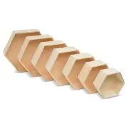 Wooden Hexagon Floating Shelves with Backs, Set of 7, Unfinished for Crafts a...