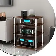 VFGFPTBTUK 4-Tier Glass Media Stand Audio Video Media Center Stereo Cabinet Audio Rack Tower Record Player Display Stand For Living Room Music Studio(Brown,72cm-28.3in)
