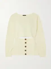[A.W.A.K.E. MODE] A.W.A.K.E. MODE - Button-embellished Cutout Organic Cotton-jersey Sweatshirt - Ivory - small small Ivory
