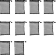 Leliafleury 10Pcs Black Mesh Drawstring Bags, Polyester Storage Mesh Bags for Home Offices Sports Travel, 15cm x 20cm