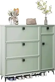 Shoe Storage Cabinet Green Shoe Cabinet with Flip Drawers, Ultra Slim Storage Cabinet for Sneakers Sandals Slippers, Wooden Shoe Rack Organizer Shoe Organizer