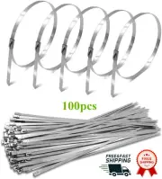 100Pcs Self-Locking Cable Zip Tie Multi-Purpose Metal Exhaust Wrap Locking Ties