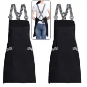 Kitchen Aprons Women Adjustable Crossback Bib Waterdrop Resistant 2 Pockets