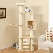 Costway180 cm Tall Cat Tree with Cozy Perch for Indoor Cats and Kittens-Natural