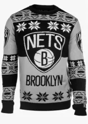 Outerstuff Youth Brooklyn Nets Long Sleeve Ugly Sweater, Black/Gray,Medium 10/12