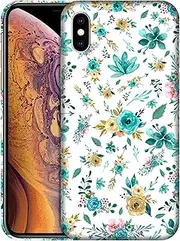 GlamCase for iPhone X/XS / 10, iPhone X/XS / 10 Case - Teal Floral Pattern Design Printed Slim & Sleek Cute Plastic Hard Protective Designer Back Phone Case/Cover for iPhone X/XS / 10